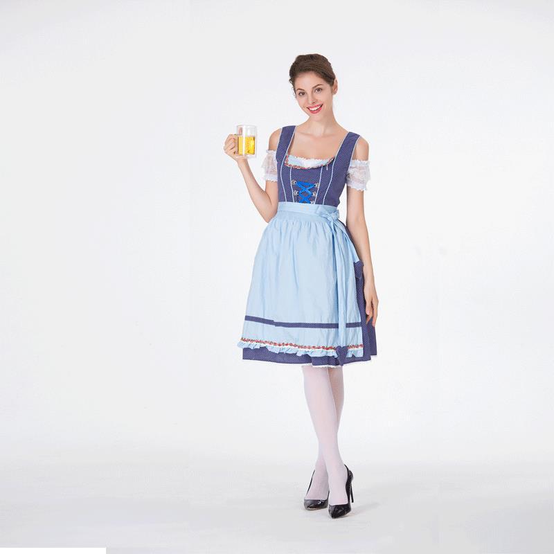 Damen nan klassisches Trachten-Dirndl mit gepunktetem Mieder, geschnürter Korsage und abnehmbarer Rüschen-Schürze Drune