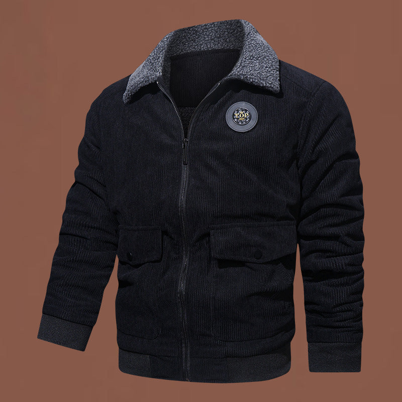 Herren nan gesteppte Cordjacke mit Teddykragen, verdecktem Reißverschluss und aufgesetzten Klappentaschen Drune