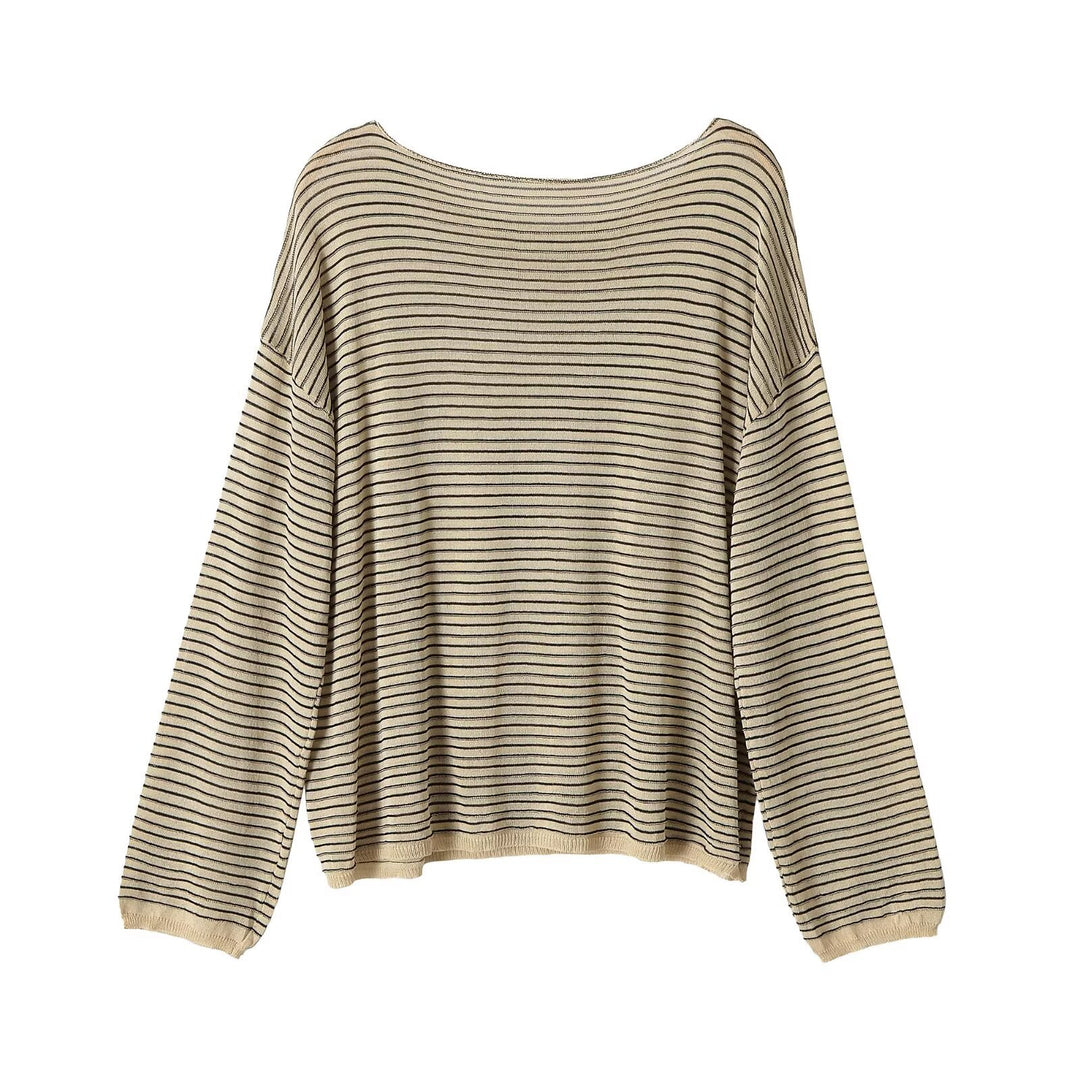 Damen Oversize Ringel-Feinstrickpullover mit weitem U-Boot-Ausschnitt Drune