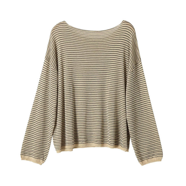 Damen Oversize Ringel-Feinstrickpullover mit weitem U-Boot-Ausschnitt Drune