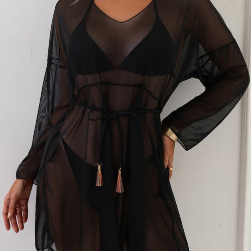 Damen transparenter Strandüberwurf Drune