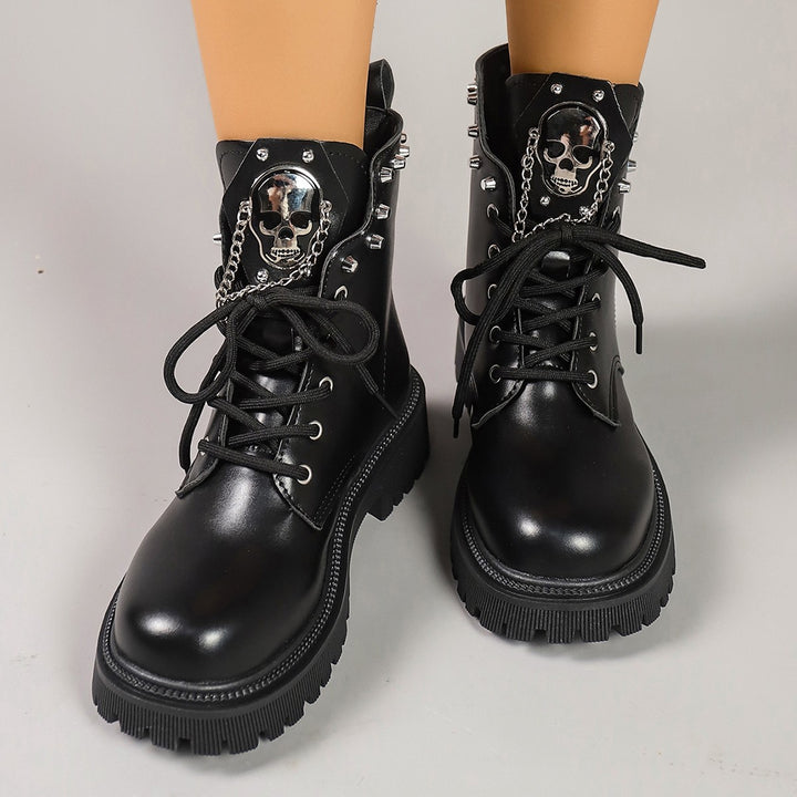 Damen Modische Stiefel mit Totenkopf-Details Drune