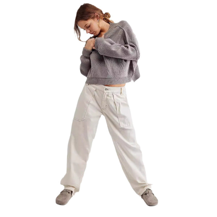 Damen nan weite High-Waist Baggy-Jeans mit tiefem Schritt, Five-Pocket Design und extra-langen Beinen Drune