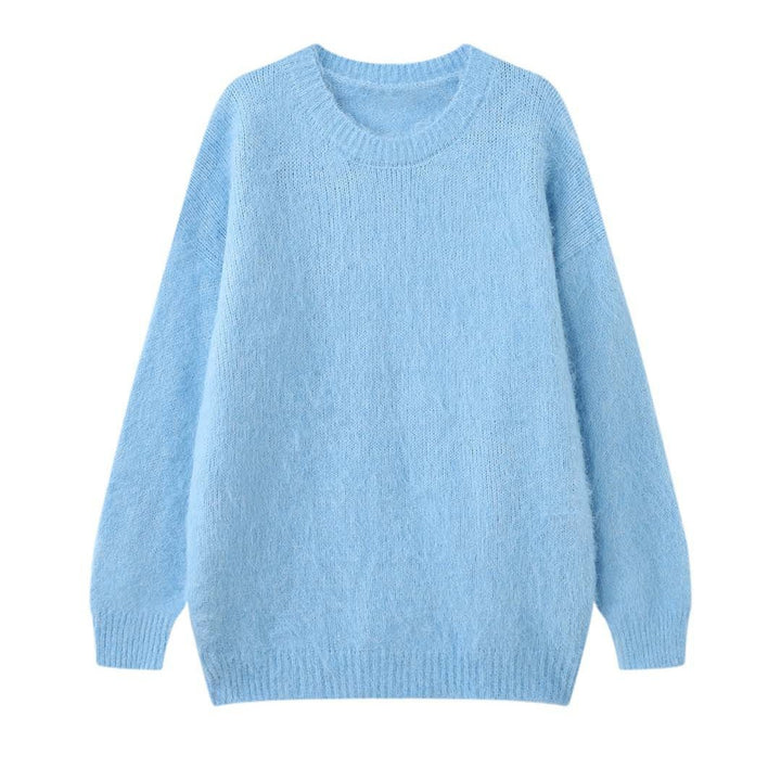 Damen Weicher Oversize Mohair‑Optik Pullover mit geripptem Saum und Rundhalsausschnitt Drune