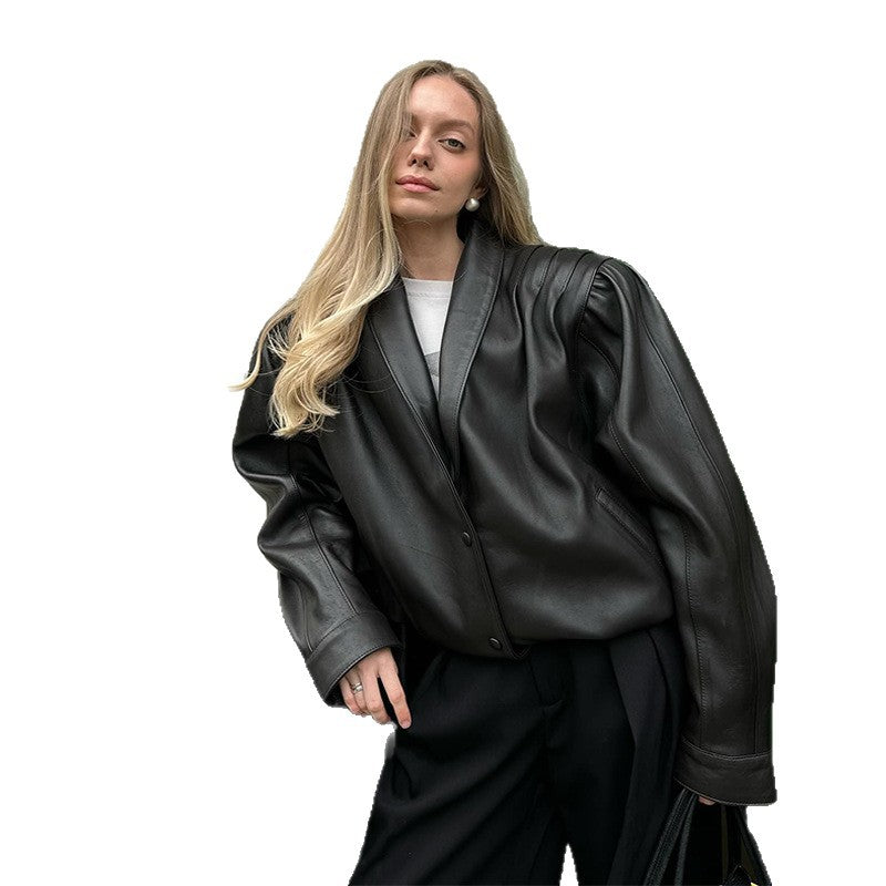 Damen Oversized Lederblazer Drune