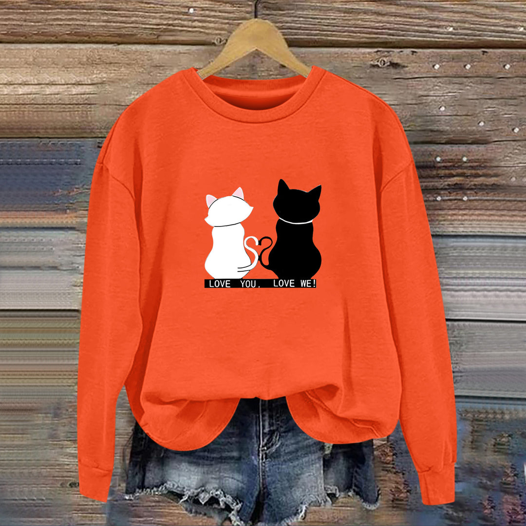 Damen Sweatshirt mit verspieltem Katzenmotiv und humorvollem Aufdruck Drune