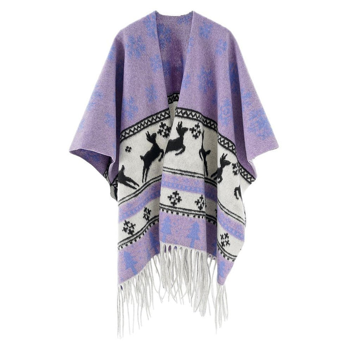 Damen Oversize-Poncho mit Norweger-Motiv und Fransen aus Wollmix Drune