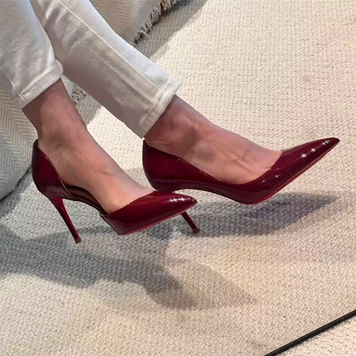 Damen Spitz zulaufende Lackpumps mit offener Ferse und gepolsterter Innensohle Drune