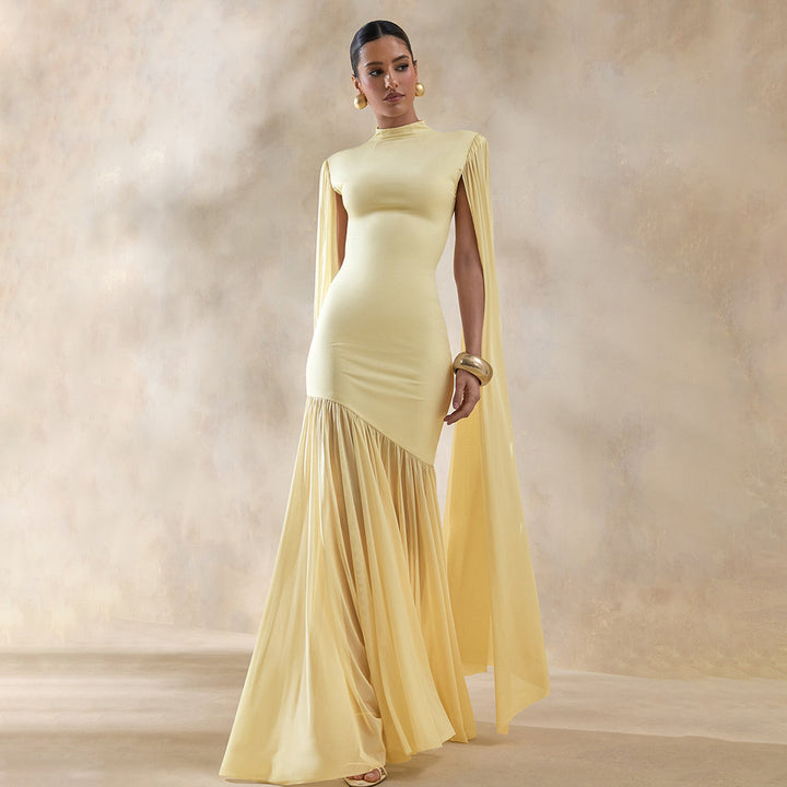 Damen Elegantes Maxikleid mit fließendem Stoff und ausgefallenen Ärmeln Drune