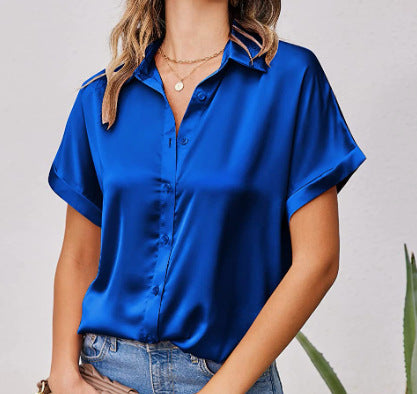 Damen Satin-Bluse mit überschnittenen Schultern Drune