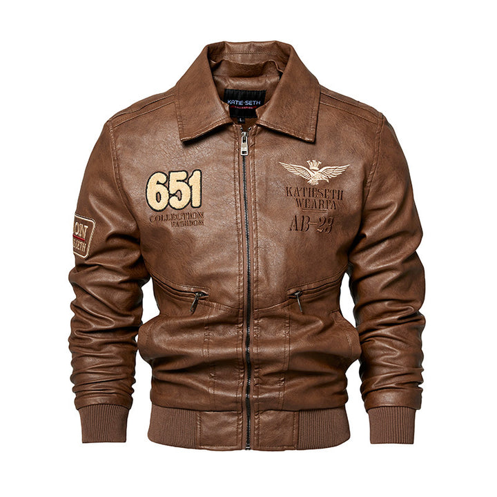 Herren Robuste Lederjacke mit abnehmbarem Teddykragen Drune