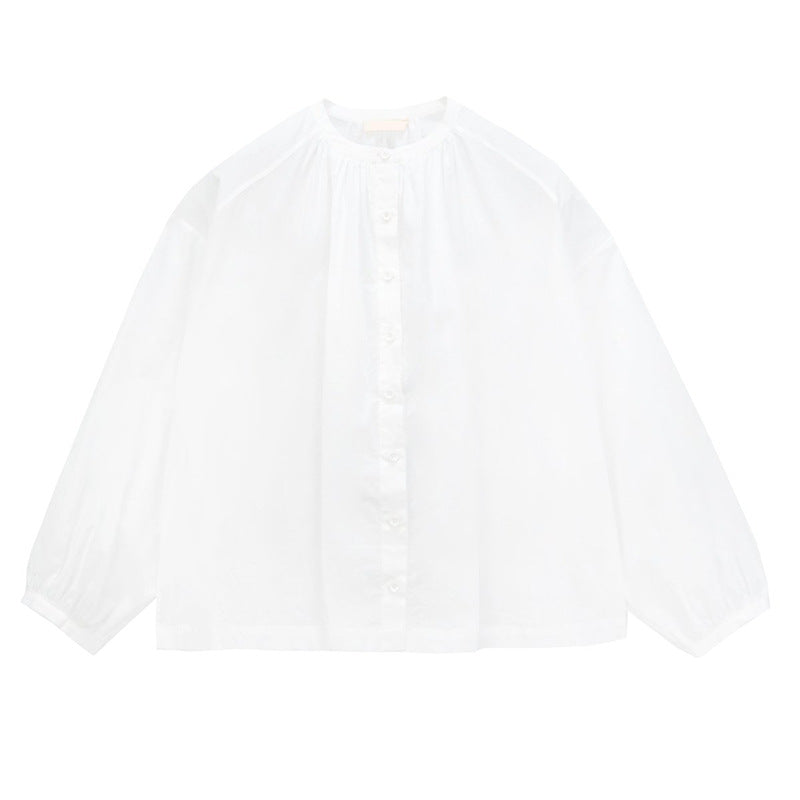Damen Bluse mit hohem Kragen und eleganter Knopfleiste Drune