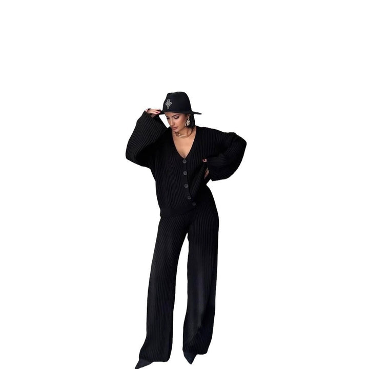 Damen Gerippter Strick‑Zweiteiler mit Oversized‑Cardigan und High‑Waist‑Sweathose Drune