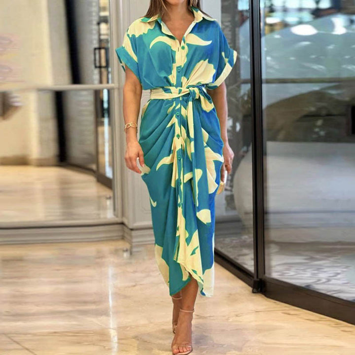 Damen nan Drapiertes Hemdmidikleid mit Taillenbindegürtel, seitlicher Drapage und Knopfleiste Drune