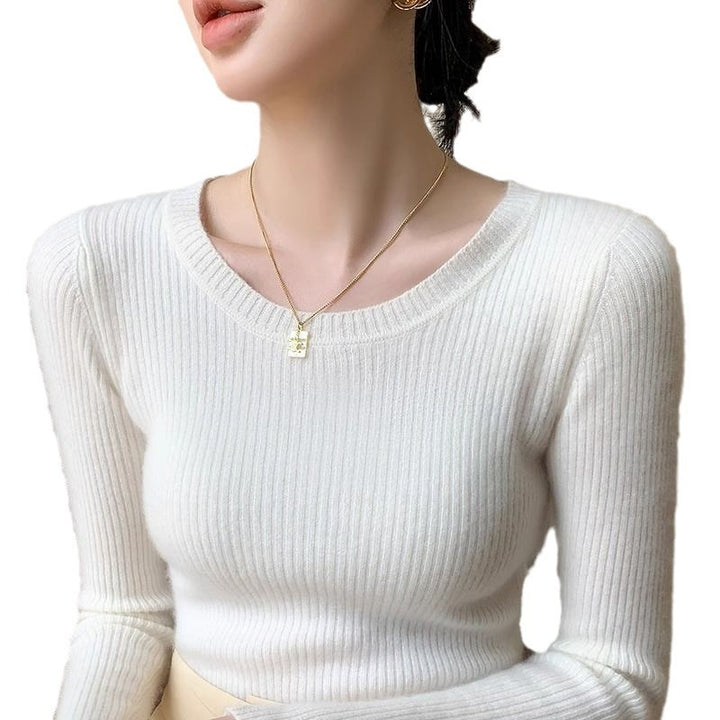 Damen feiner Rippstrickpullover mit Rundhalsausschnitt Drune