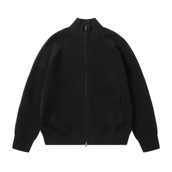 Herren Grobstrick Stehkragen-Strickjacke mit durchgehendem Reißverschluss Drune