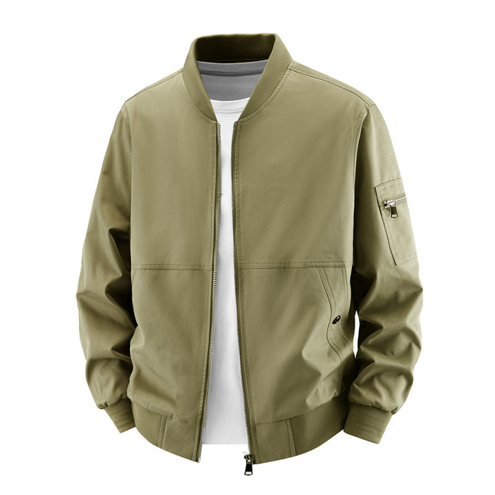 Men's  minimalist zip-front bomber jacket with concealed welt pockets and sleeve utility pocket Drune