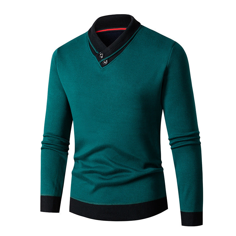 Herren modischer Pullover mit asymmetrischem Kragen und Knopfdetail Drune