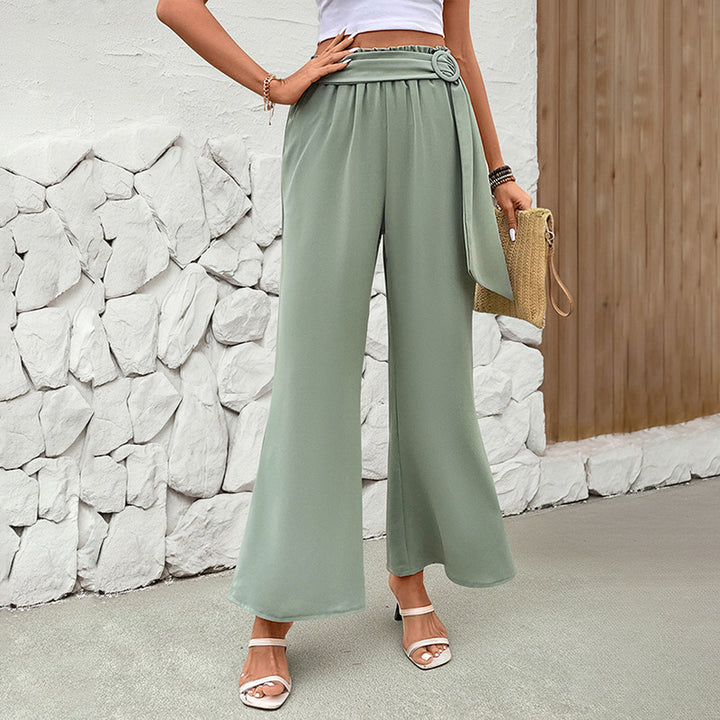Damen Hochtaillierte Palazzo-Hose mit Drapierter Bundkante und D-Ring-Bindegürtel Drune