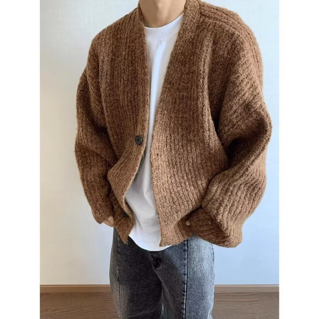 Herren Modische Oversized Strickjacke mit Knopfverschluss Drune