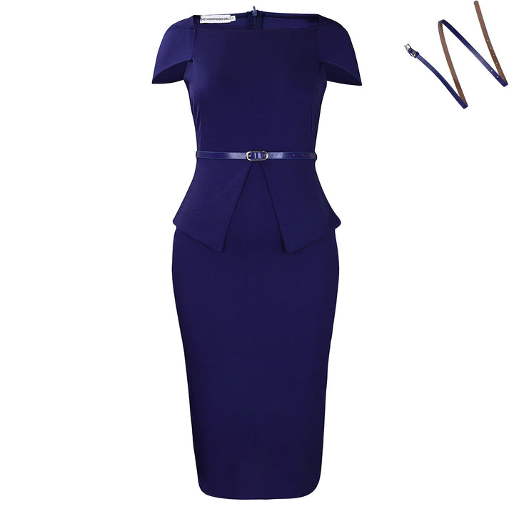 Damen figurbetontes Cocktailkleid mit schickem Peplum-Design und elegantem Gürtel Drune