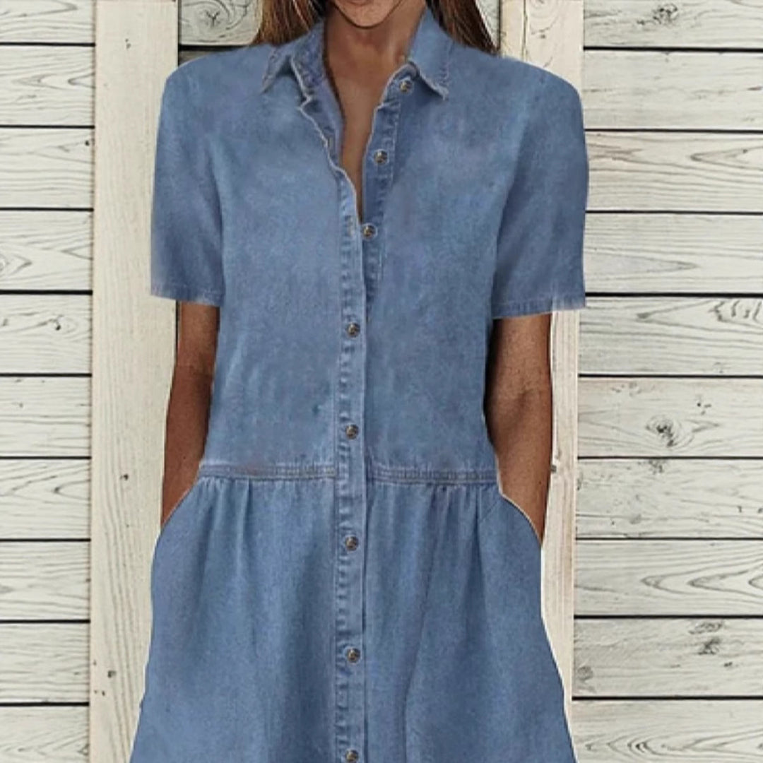 Damen Denim Hemdblusenkleid mit praktischen Taschen und klassischem Schnitt Drune