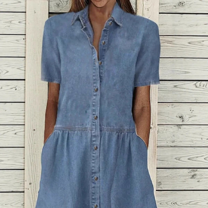 Damen Denim Hemdblusenkleid mit praktischen Taschen und klassischem Schnitt Drune