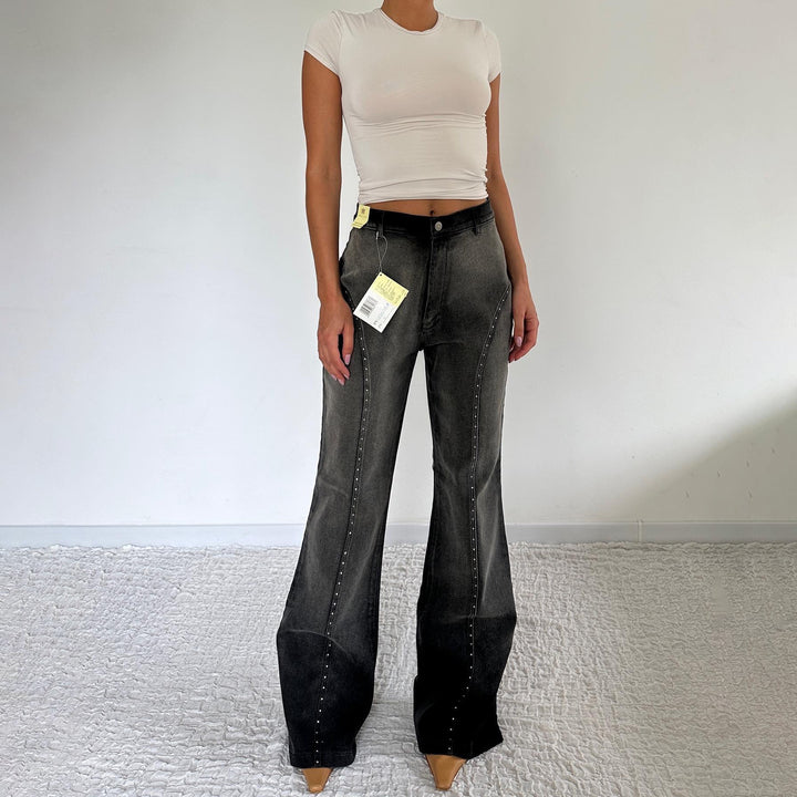 Damen Modische High-Waist Jeans mit Nietenverzierung Drune