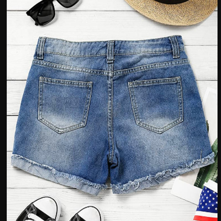 Damen Denim-Shorts mit kreativen Flaggenapplikationen und lässigem Destroyed-Design Drune