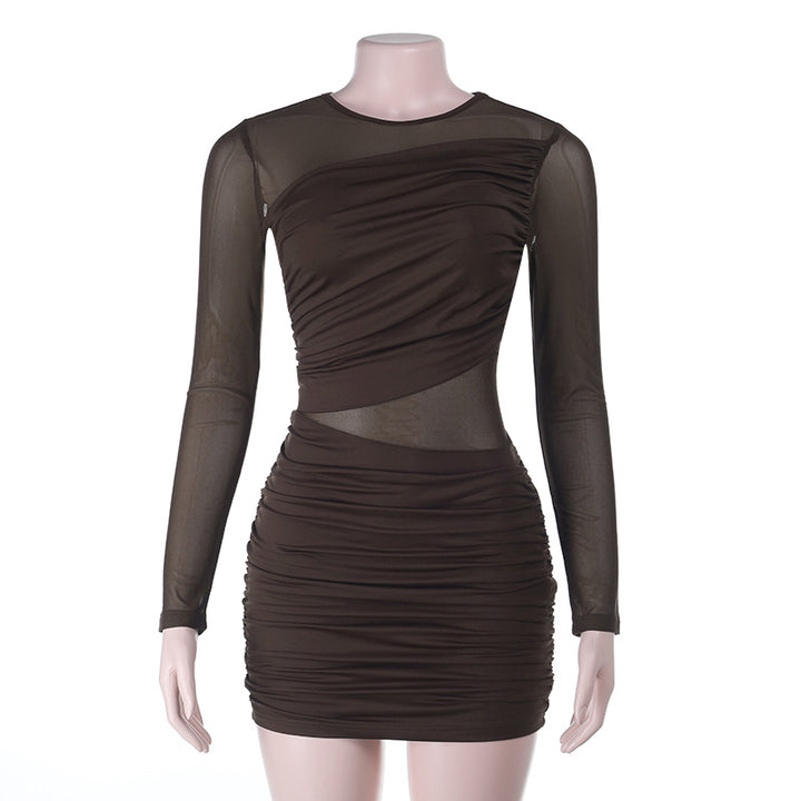 Damen figurbetontes Minikleid mit langen Ärmeln und raffinierten Rüschendetails Drune