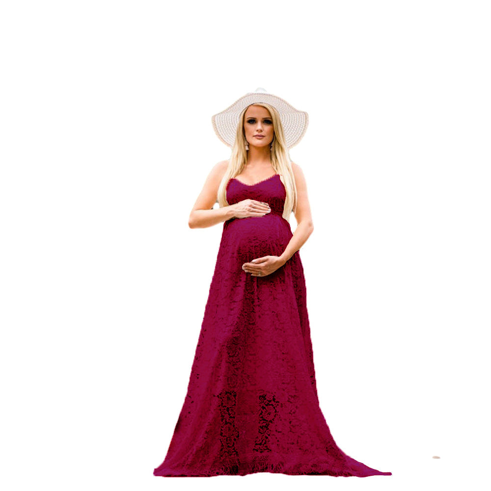 Damen Elegantes Spitzen Schwangerschaft Maxi Kleid Drune