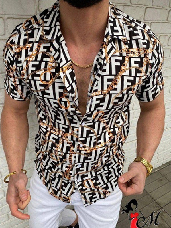 Herren Kurzarm-Hemd mit auffälligem Muster Drune