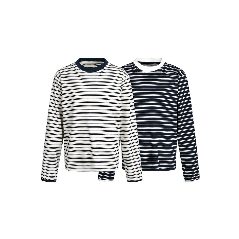 Unisex Gestreiftes Langarmshirt im Breton‑Stil mit kontrastiertem Rippenkragen und Relaxed Fit Drune