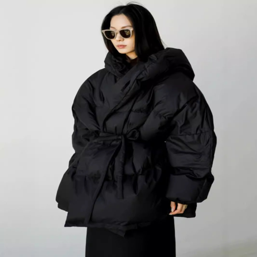 Damen Oversized Stepp-Winterjacke mit XXL-Kapuze und Kordeltaillenband Drune