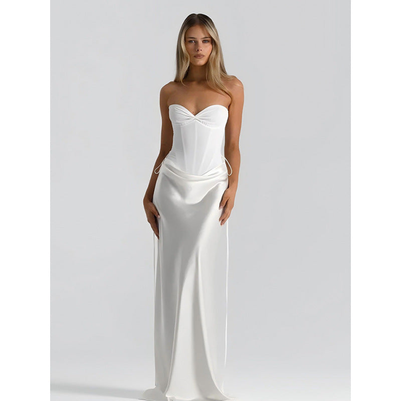 Damen Elegantes Trägerloses Maxikleid mit raffiniertem Drapierungsdesign und schmalem Schnitt Drune