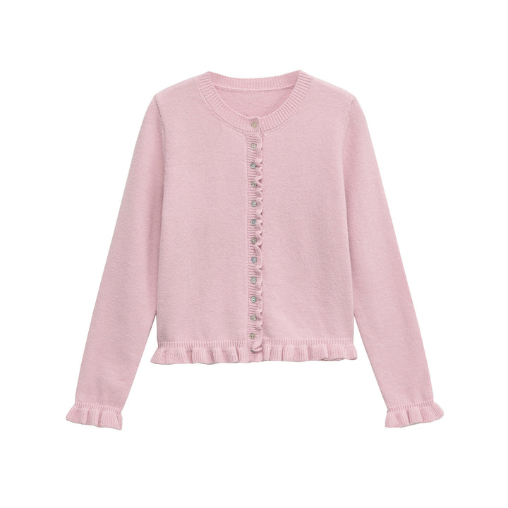 Damen Strickjacke mit Rüschendetails und dekorativen Knöpfen Drune