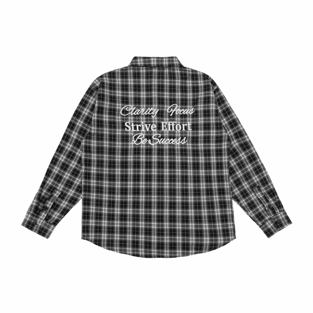 Unisex Kastenförmige Flanell-Hemdjacke mit gerundetem Saum und gesticktem Brustlogo Drune