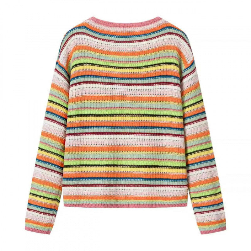 Damen Bunte Cropped Ajourstrick‑Cardigan mit Bindeband und geripptem Saum Drune