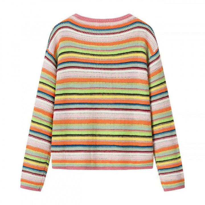 Damen Bunte Cropped Ajourstrick‑Cardigan mit Bindeband und geripptem Saum Drune