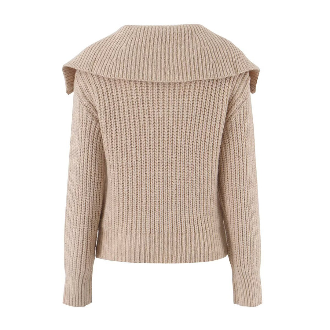 Damen Grobstrickpullover mit Zopfmuster und halbem Reißverschlusskragen Drune