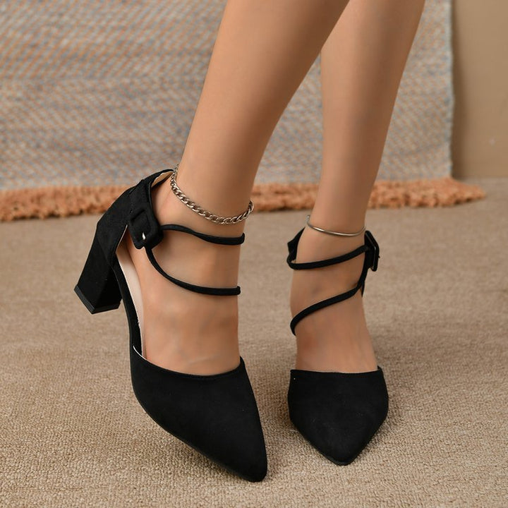 Damen Elegant-spitze Riemchen-Pumps mit geschwungenem Blockabsatz und doppeltem Knöchelriemen Drune
