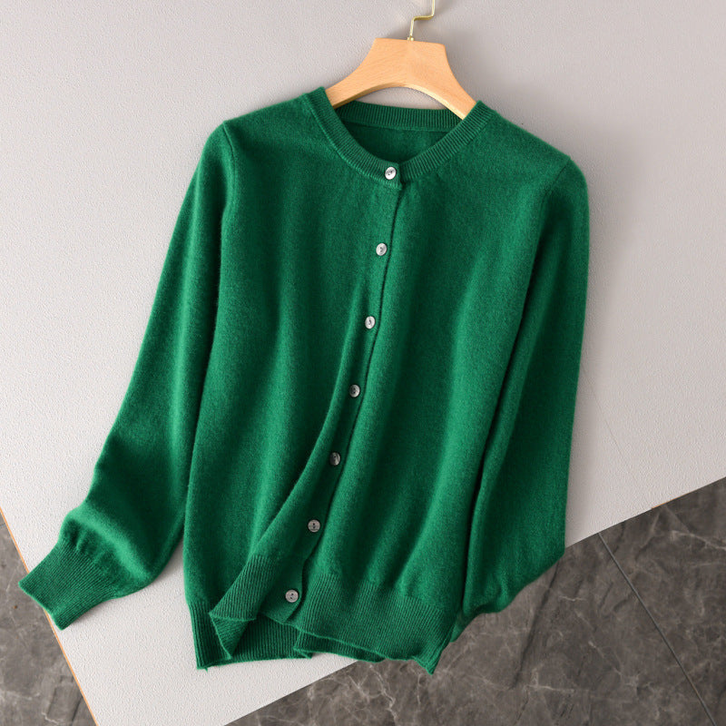 Damen Leichter Rundhals-Knopfcardigan in Kaschmiroptik mit feiner Rippkante und lässiger Silhouette Drune