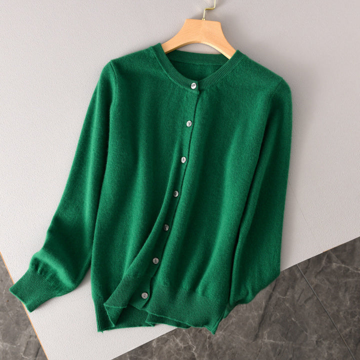 Damen Leichter Rundhals-Knopfcardigan in Kaschmiroptik mit feiner Rippkante und lässiger Silhouette Drune
