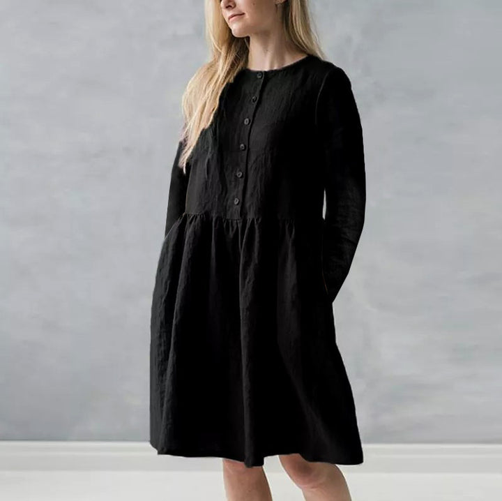 Damen lässiges Freizeitkleid mit Knopfverschluss und voluminösem Rock Drune