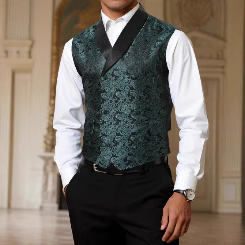 Herren Satin-Paisley-Weste mit Schalkragen und tailliertem Smoking-Look Drune
