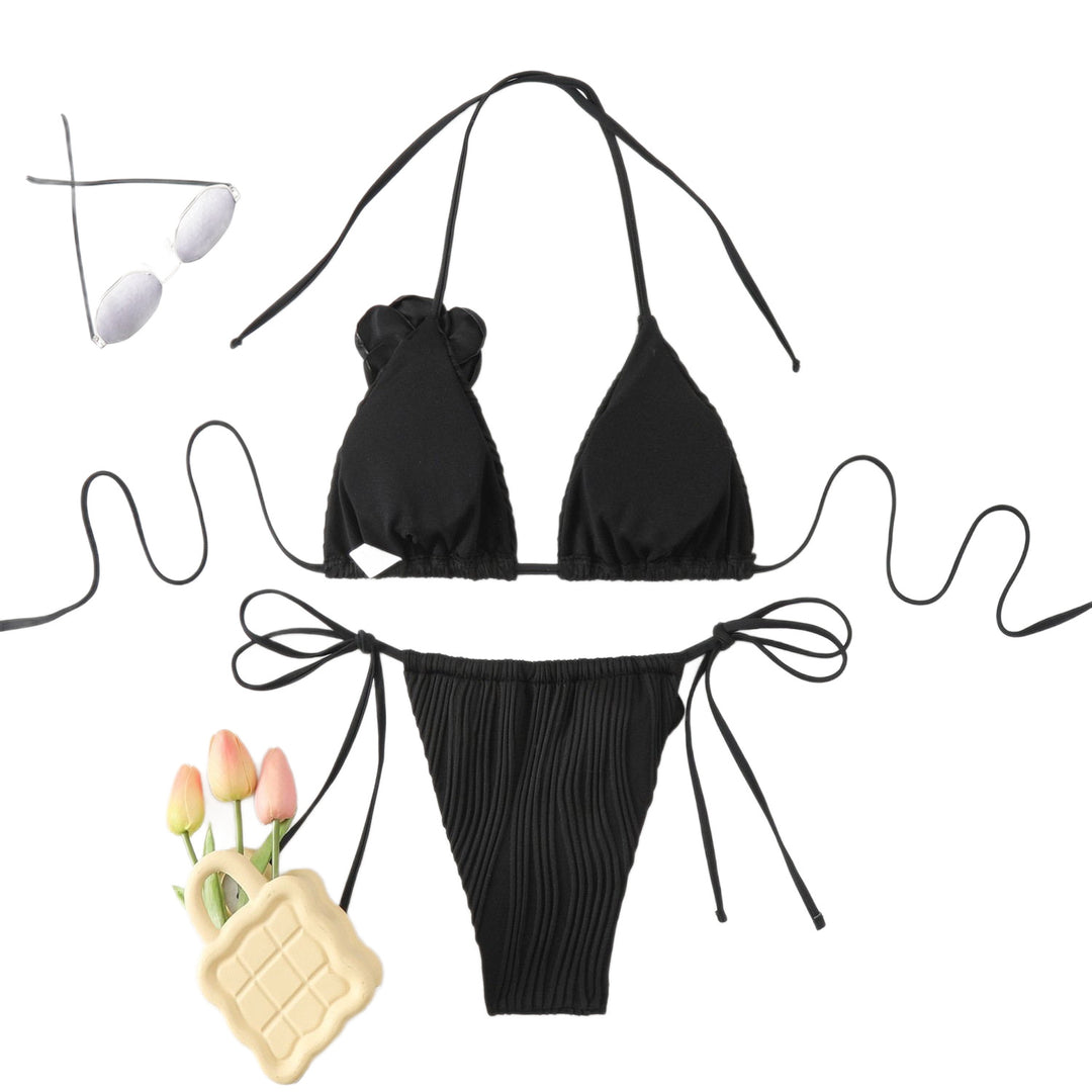Damen Elegantes und verspieltes Bikiniset mit Blumenapplikationen Drune