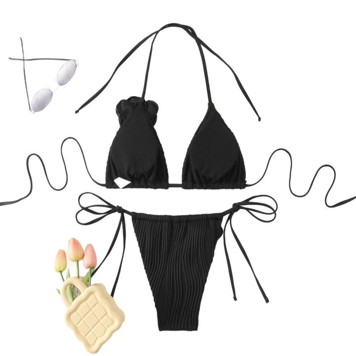 Damen Elegantes und verspieltes Bikiniset mit Blumenapplikationen Drune
