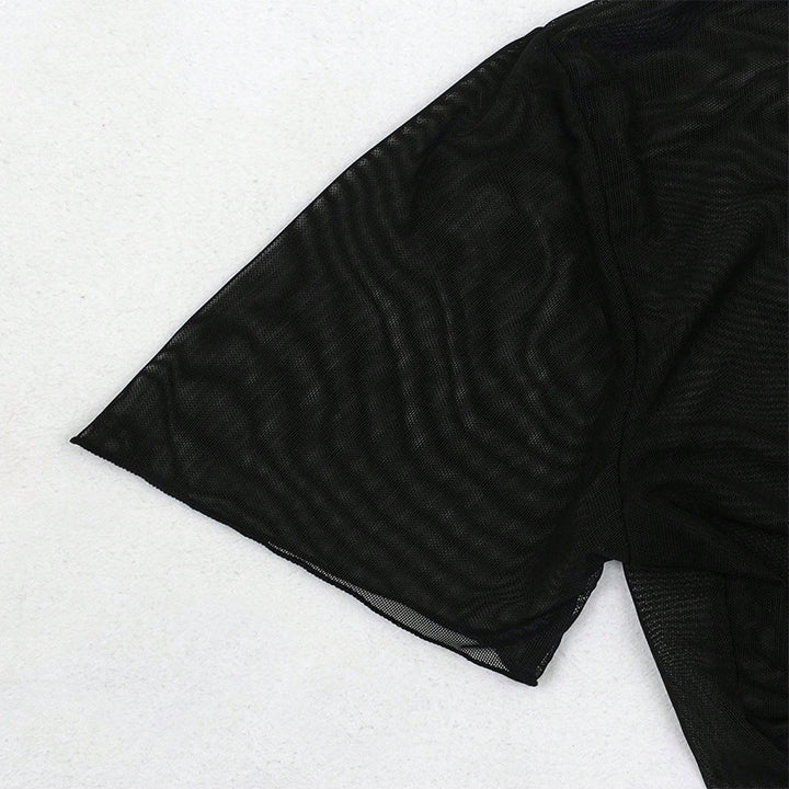 Damen Kurzarm-Crop-Top mit V-Ausschnitt und Bindeband Drune