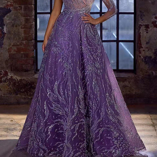 Damen Abendkleid mit einseitigem Schulterdesign und funkelnden Pailletten Drune