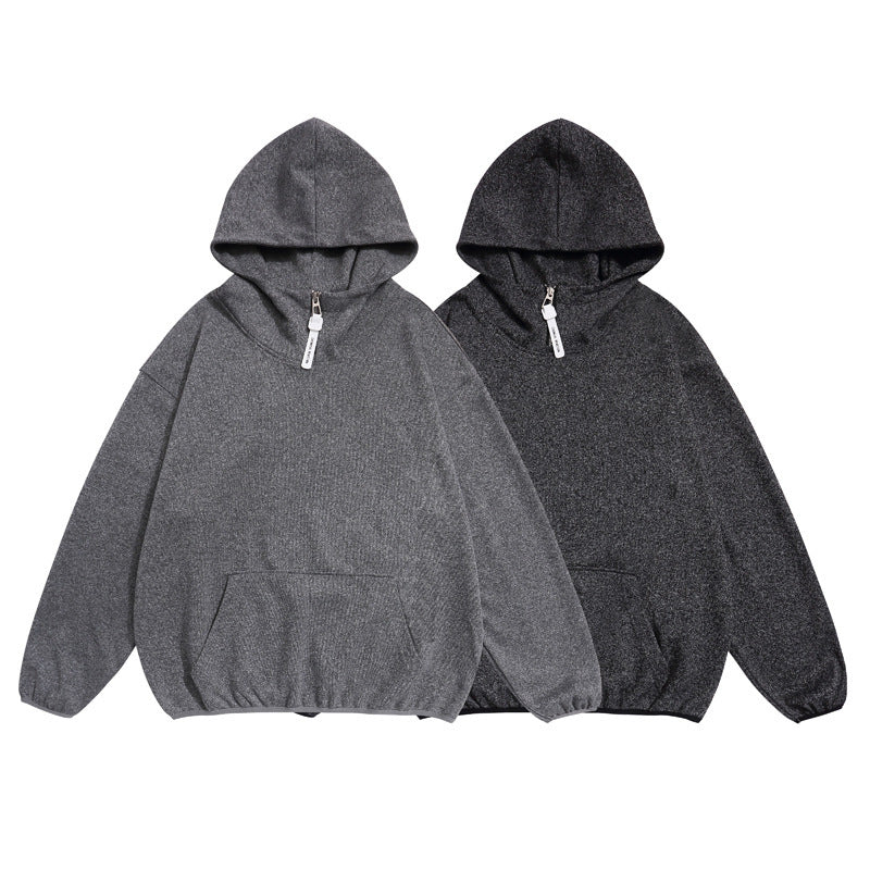 Unisex Kuscheliger Oversize-Kapuzenpullover mit elastischem Saum und halbem Reißverschluss Drune